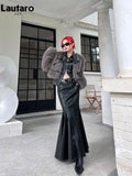Spring Autumn Chic Stylish Black Soft Pu Leather Midi Mermaid Skirt Women High Waist Long Luxury Designer Clothes