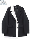 Women Blazers Office Ladies Coat Korean Chic Patchwork Long Sleeve Single Breasted Vintage Fashion Female Outerwear Casual