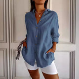 New Single-Dran Buckle Folding Collar Shirt Burst Lady Solid Color Can Sleeve