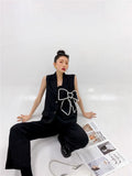 Korean Fashion Vest Sleeveless Jackets For Women 2021 Black Pearl Bow Sleeveless Blazer Button Up Vest