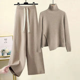 Winter Knitted Set For Women Turtleneck Pullover Knitted Sweater And Wide Leg Pants Two Piece Sets Women Warm Clothing
