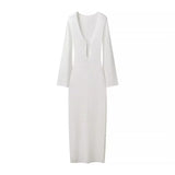 Women's Explosive Long-Sleeved Knitted Hollow V-Neck