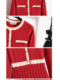 Warm Knitted Sweater Dresses For Women Office Ladies Elegant High Quality High Waist Patchwork Knitwears Dresses