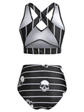 Striped Print Knot Front Padded Tankini Set Casual Summer Beach Wear Swimsuit Ladies Two Pieces Bathing