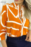 Down Collar Print Shirts Women Fashion Clothes Spring Office Lady Blouse Button Pocket Long Sleeve Tops Mujer