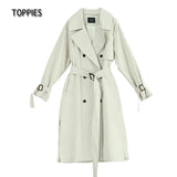 Long Trench Coat 100% cotton Loose Oversized Women's Trench Coat Double-Breasted Belted Lady Cloak Windbreaker