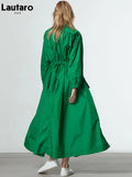 Spring Autumn Extra Long Oversized Green Trench Coat for Women with Big Pockets Drawstring Luxury Designer Fashion