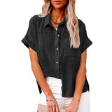 Summer New Women's Solid Color Linen Shirt Short Sleeve Casual Loose