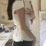 Solid Color Button Down Short Sleeve BlouseOutfit