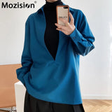 2021 Spring New V Neck Shirt Women's Solid Full Sleeve Loose Tops Ladies Casual Pullover Shirts Fashion