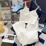 Pantsuit Set Fashion Simple Solid Color Camis Loose Wide leg Pants Tops + Trousers 2 Piece Set Summer Casual