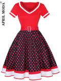 Patchwork Women Summer Dresses Robe Vintage 1950s Pin Up Swing Party Work Wear Rockabilly Dress Polka Dot Printed