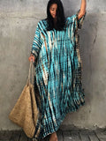 Printed V-neck Batwing Sleeve Side Split Loose Dress For Women Clothes Plus Size Beachwear Maxi Dress