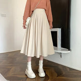 Chic Harajuku High Waist Elastic Pleated Skirt Women Elegant Preppy Style Y2k Skirt Autumn Winter Thick A-line Midi