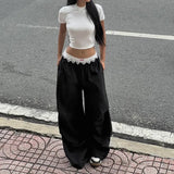 Low-Rise Color Lace Lace Waist Loose Casual Pants Fashion Woven