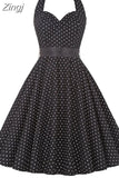 Retro White Polka Dot Dress Audrey Hepburn Vintage Halter Party Dress 50s 60s Pin Up Rockabilly Y2K Dress