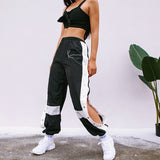 Joggers Women Pants Hip Hop Patchwork Sweatpants Harem Casual Side Split Button Panelled High Waist Trousers