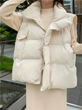 Simple Down Coats Women Autumn And Winter Solid Color Turn Down Collar Zipper Sleeveless Puffer Jacket Chaquetas