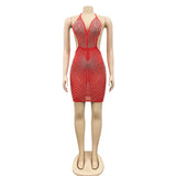 Sexy Backless Sequined Mesh Sheath Mini Dress Women Summer See Through Backless Bodycon Clubwear Dress 2022