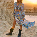 Queens Floral Print Beach Bohemian Skirt Ladies High Elastic Waist Rayon A-Line Boho Maxi Skirts