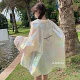 New Summer Fashion Korean Hooded Windbreaker Jacket Breathable Sun Protection Womens Spring Shiny laser Jackets Casual