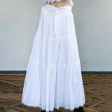 Solid Color Lace Patchwork Umbrella Maxi SkirtOutfit