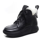 Leather Short Boots Women Winter Flat Bottom With Round Head Real Snow Boots Retro Martin Boots Retro