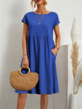 Neck Elegant Simple Short Sleeve Dress Summer Fashion Casual Dress for Women Cotton Linen Dresses 2023 Office Lady Robe