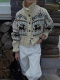 Buttoned Retro Printed Cardigan- Outfit