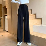 Loose Office Lady Thin Wide Leg Pants Summer High Waist Elastic Women 4XL Casual Korean Straight Trousers