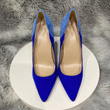 Flock Women Shoes 12cm Stiletto High Heels with Chic Ladies Designer Dress Shoes Pointed Toe Silk Pumps plus size