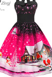 Dress Vestidos Women Sexy Halter Vintage Casual Floral Print Pin Up Retro Rockabilly Swing Party