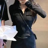 Y2K T Shirts Women Streetwear Long Sleeve Zipper Slim Crop Tops Harajuku Preppy Korean Fashion Black Irregular Casual