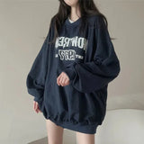Letter Print Oversized Round Neck Sweatshirt-Outfit