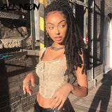 Y2K Vintage Cute Black Lace Bustier Top Egirl Streetwear Backless Spaghetti Strap Cropped Tanks Sexy Outfits