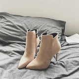 NEW Women High Heeled Short Boots Europea Style Winter Shoes Pointed Toe Ankle Botas Thin Heel Side
