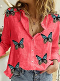 Women Casual Long Sleeve Cotton Linen Shirt Elegant Solid Cardigans Autumn Button Lapel Shirt Loose Oversized Blouse