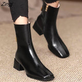 Women's Riding Short Boots Pu Leather Thick Heel Pointed Head 2023 New Autumn Platform Side Zipper Fashtion Women's Casual