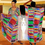 Retro Printed Morrocan Kaftan Plus Size Indie Folk V-neck Batwing Sleeve Side Split Summer Dress For Women Clothing