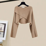 3 Piece Sets Womens Outfits Korean Casual Irregular Knitted Sweater +basic T-shirt +knitting Skirts Set Women