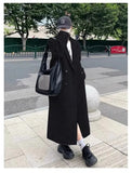 Women Double Breasted Loose Woolen Coat Lapel Collar Long Sleeves Solid Women's Casual Oversize Coat Autumn