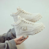 Winter Women Vulcanized Shoes Warm Lace-up Mid-heel Casual Women Shoes Plus Velvet Padded Sneaker