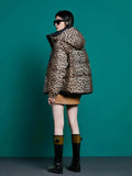 Leopard-print Women's Down Jacket Short 2023 New Fashion Winter Coat Female White Duck Down Thicken Warmth