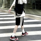 Striped Joggers Shorts Women Streetwear Wide Leg Sports Shorts Bf Hip Hop Baggy Casual Drawstring Straight Short