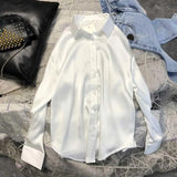 Long Sleeve Chic Blouses Women Korean Harajuku Satin Shirts Oversized Tops 2021 Autumn Simple All-match Tunic