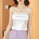 Fashion Top Women Summer Solid Womens Clothing Tube Tops Lace Satin Silk Female Tops Office Lady Chiffon Short Crop
