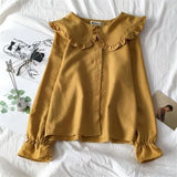 Kawaii Long Sleeve Blouses Women Harajuku Peter Pan Collar Japanese Cute Blouse Basic All-match Shirt Korean Style