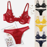 Women Lingerie set See-through Lace Babydoll Unpadded Bra HIgh Waist G-String Thong Underwear