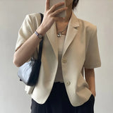Blazers Women S-4Xl Elegant Solid Suit Jackets Office Lady Korean Short Sleeve Single Breasted Casual Blazer Casual