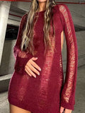 Backless Distressed Long Sleeve Party Mini Dress- Outfit